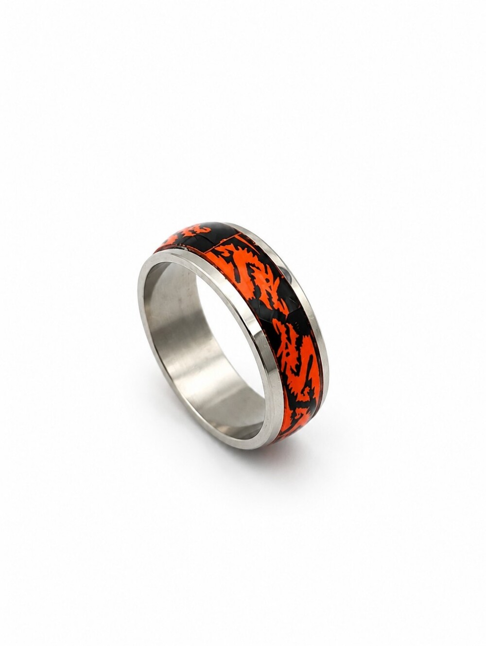 Stainless Steel Men's Ring with Orange Black Inlay